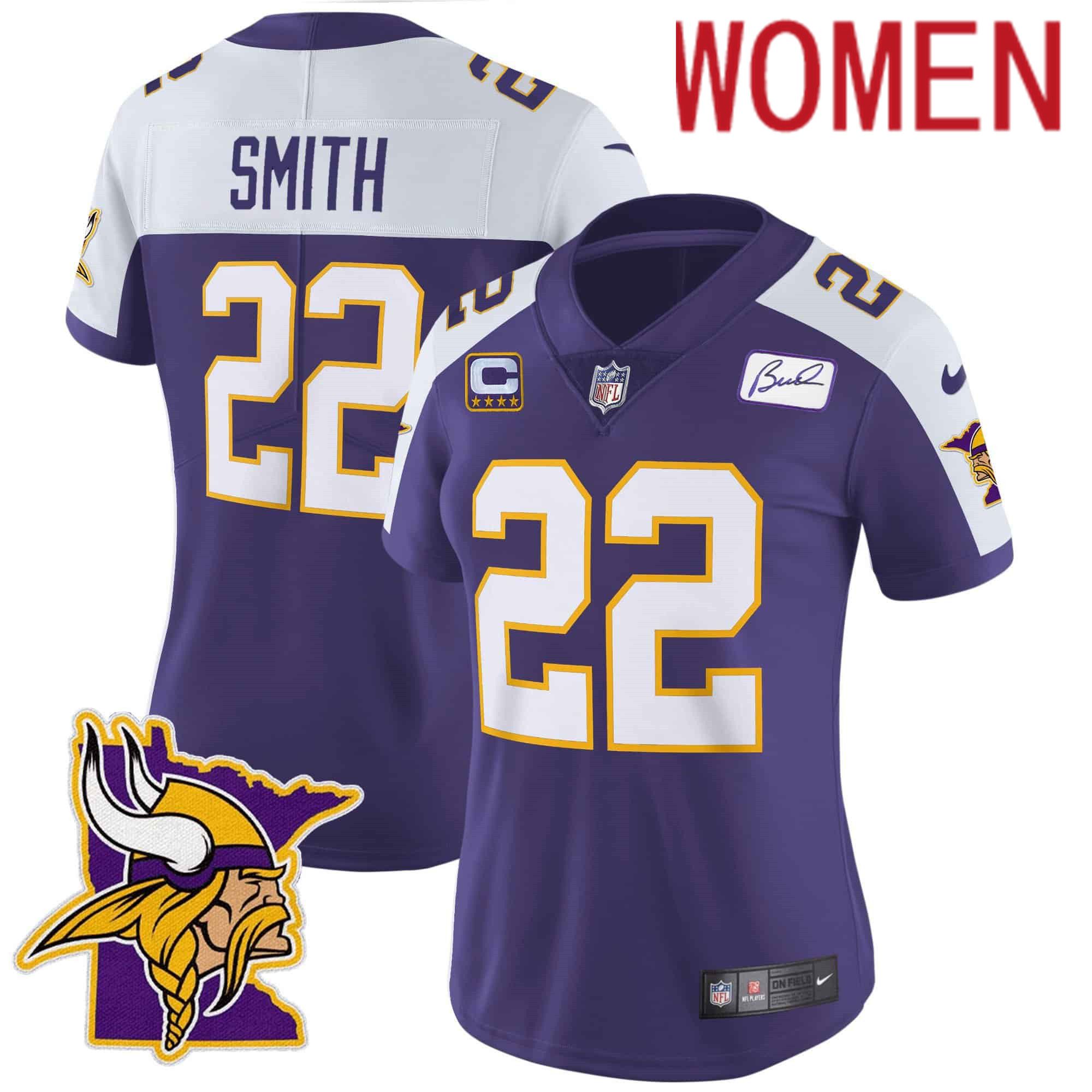 Women Minnesota Vikings #22 Smith Purple 2024 Nike Patch Classic Limited NFL Jersey